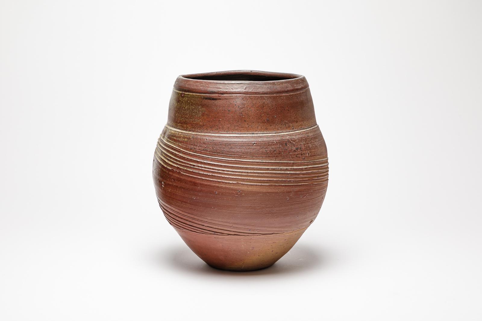 French Woodfired Ceramic Vase, Eric Astoul, 1986 For Sale