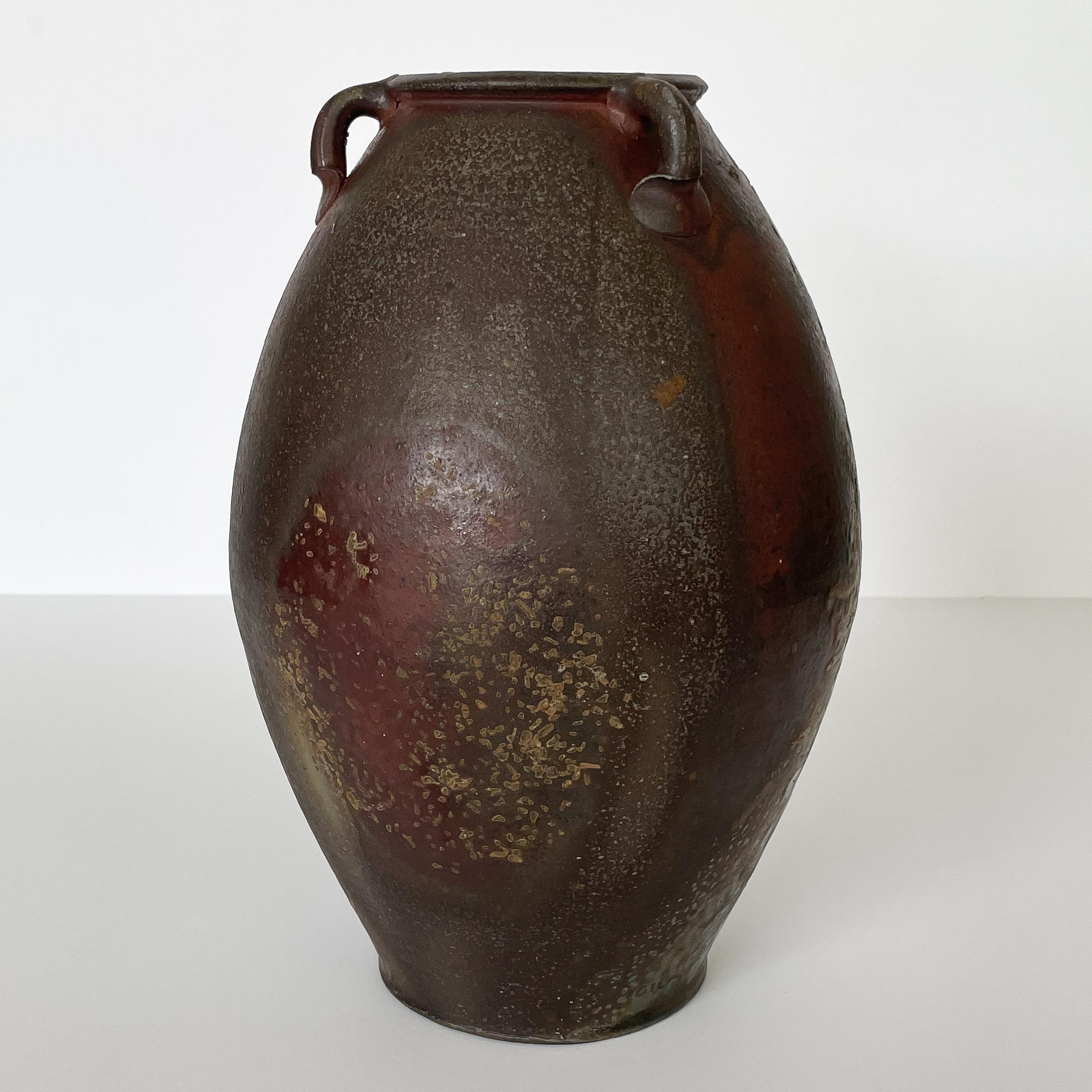 Modern Woodfired Studio Pottery Vessel with Three Handles by Gillan Doty For Sale