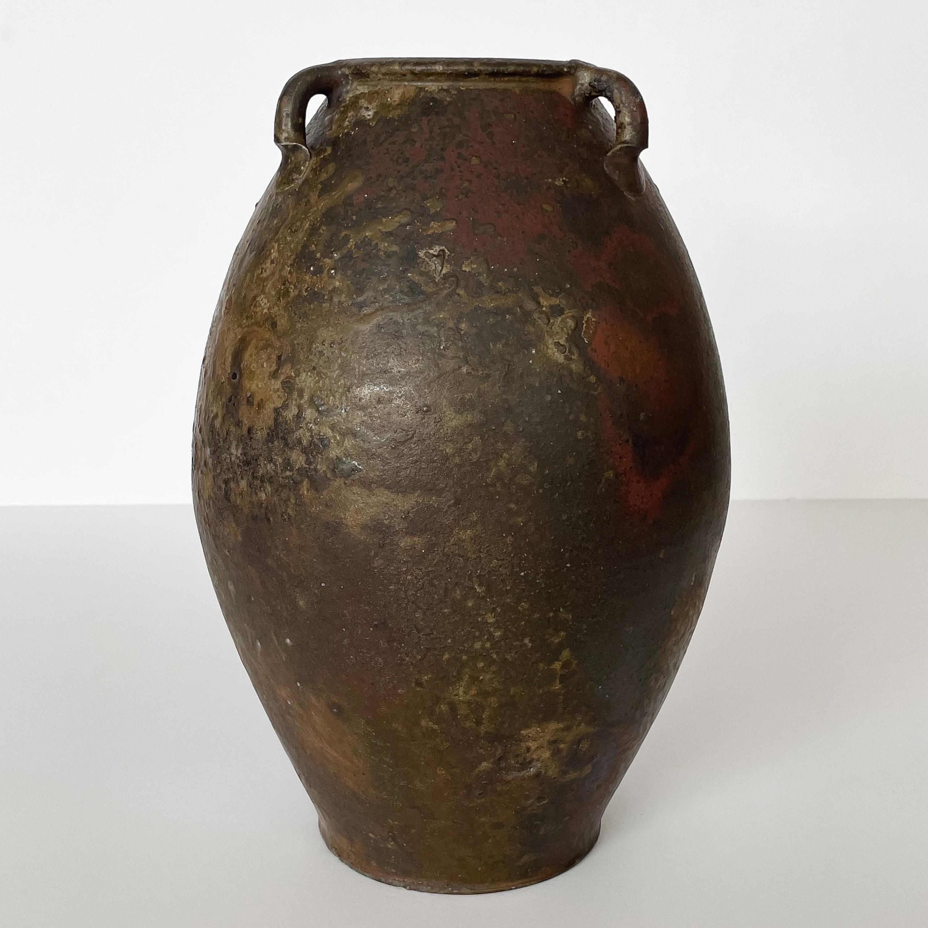 Woodfired Studio Pottery Vessel with Three Handles by Gillan Doty In Excellent Condition For Sale In Chicago, IL