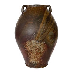 Woodfired Studio Pottery Vessel with Three Handles