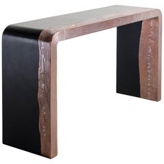 Woodgrain Design Copper Console with Black Lacquer by Robert Kuo, Hand Repousse