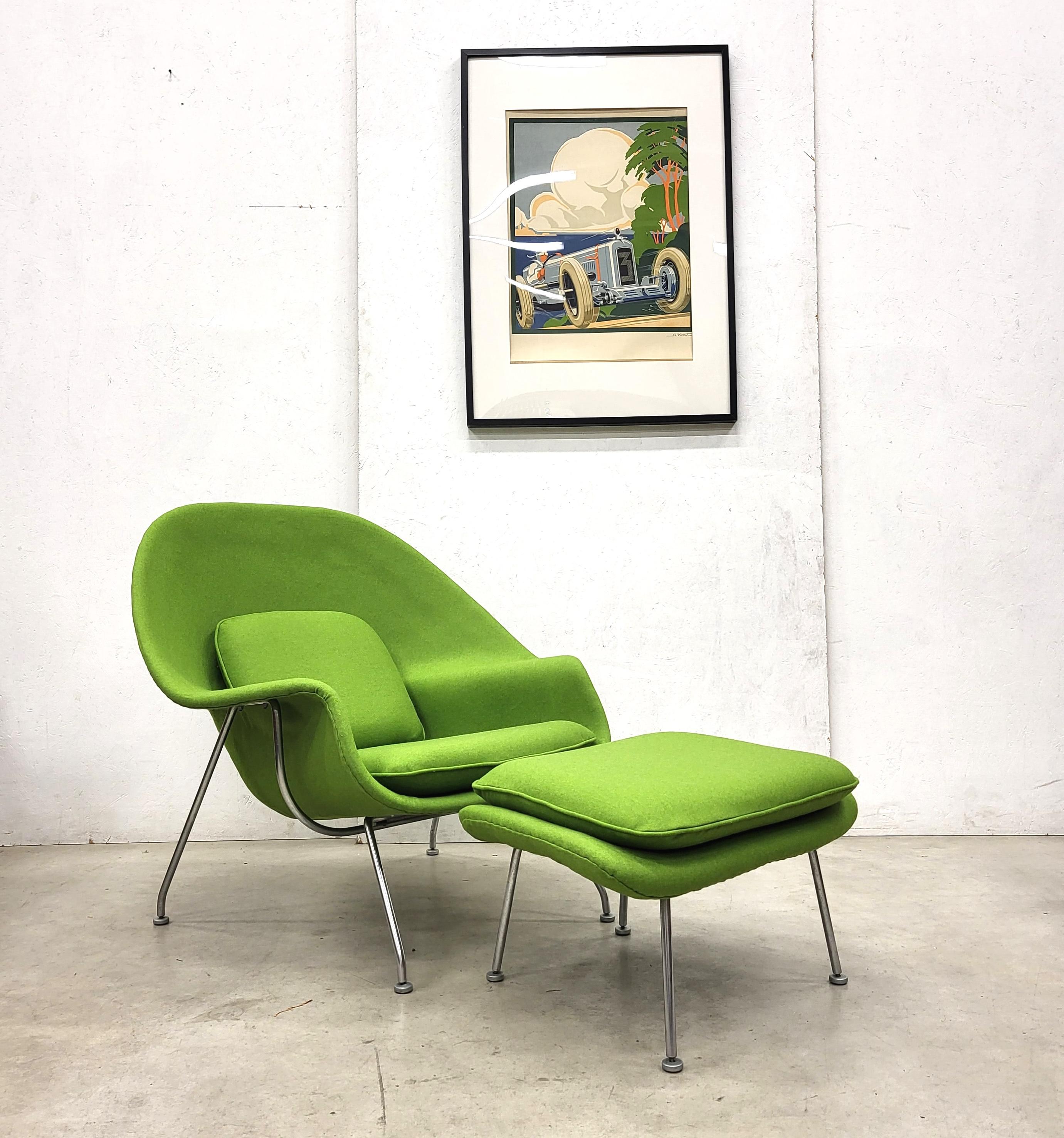 Womb Chair & Ottomane aus Holzgrün von Eero Saarinen für Knoll, 1960er Jahre 2