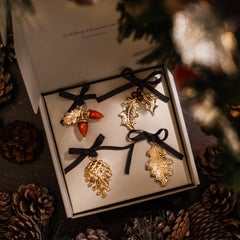 Set De Decoración Navideña Del Bosque En Oro