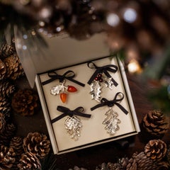 Set De Decoración Navideña Del Bosque En Plata