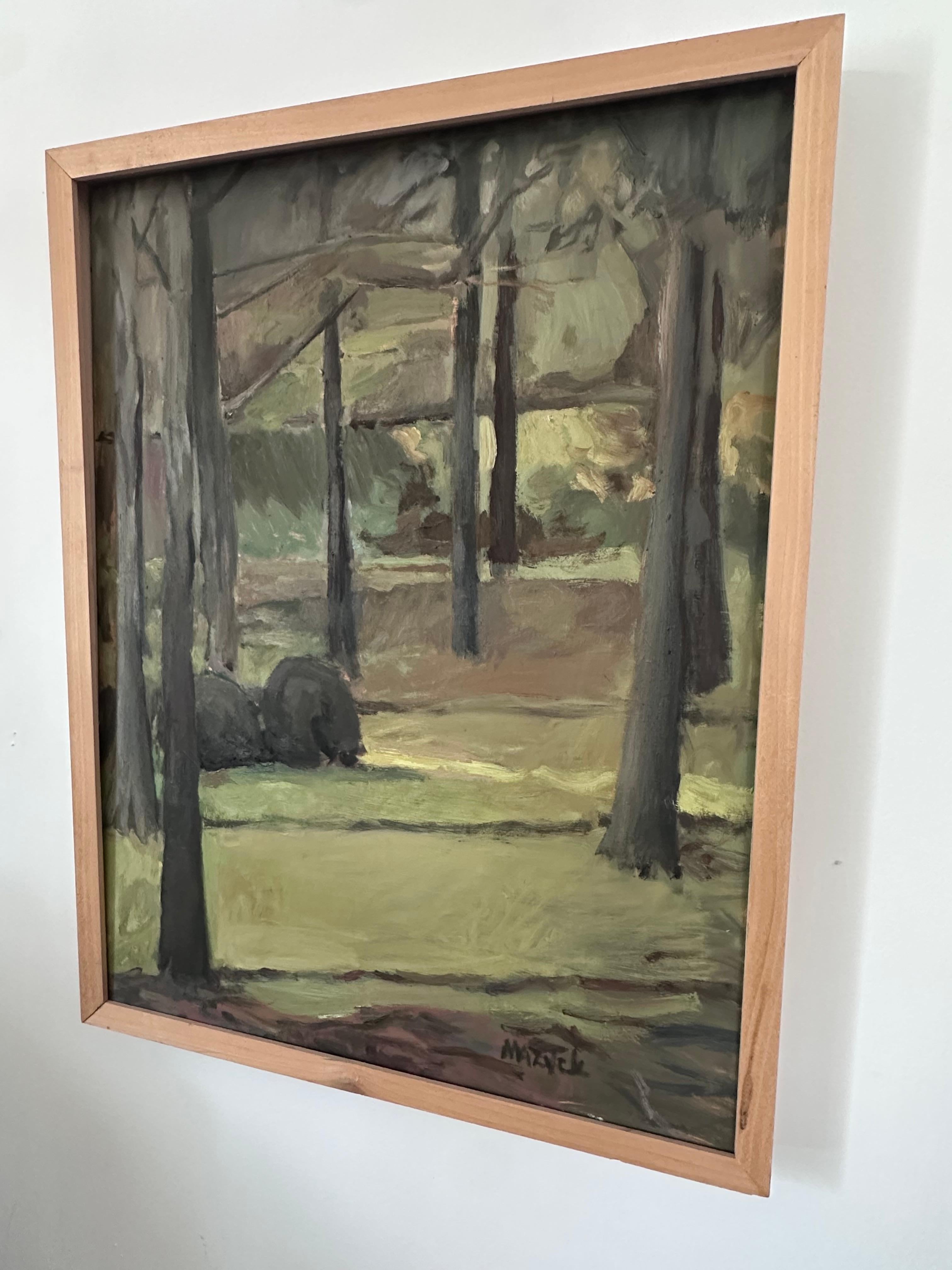 Paisaje boscoso Pintura original sobre tabla por Mayzck en venta 1