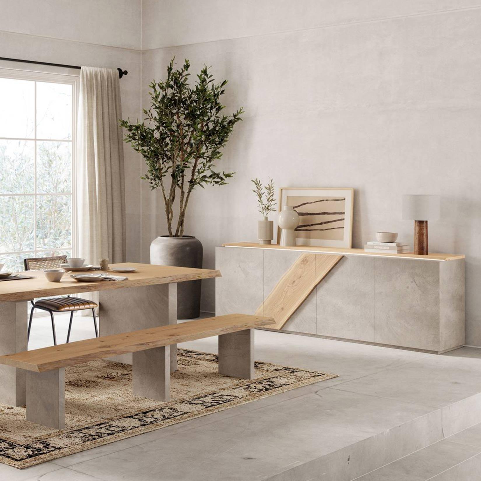 Contemporary Woodland Sideboard 180cm w/ 3 doors and 1 inner drawer - Concrete Finishing For Sale