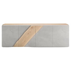 Holzholz-Sideboard mit 4 Türen und 1 Innenschubladen – Betonausführung