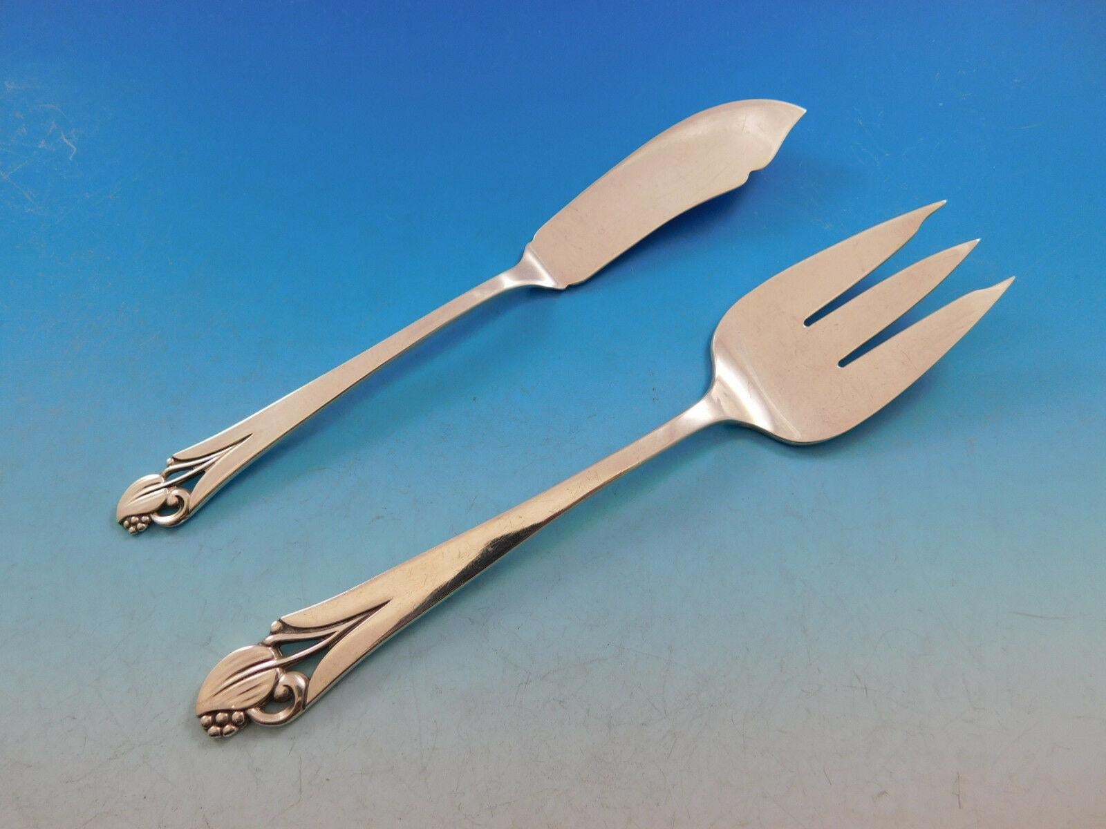 Mid-20th Century Woodlily by Frank Smith Sterling Silver Flatware Set for 12 Service 77 Pieces For Sale