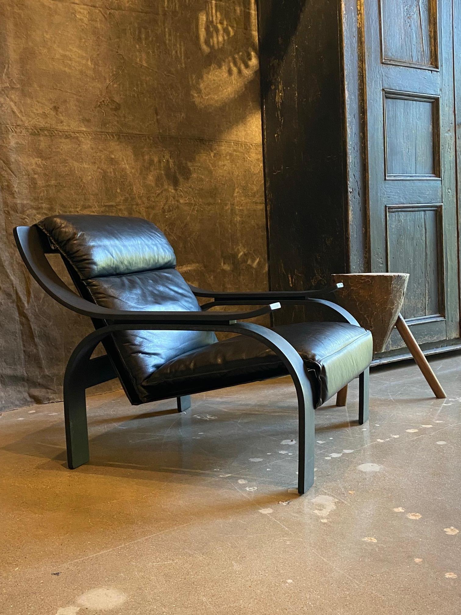 Leather Woodline Chair by Marco Zanuso, Italy, 1970's For Sale