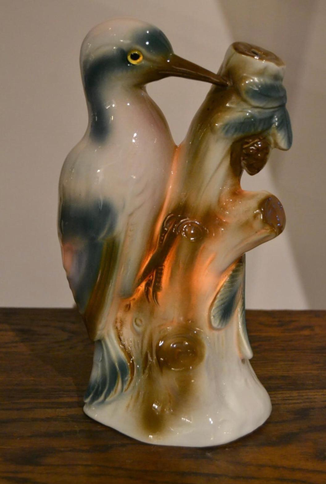 Porcelain Woodpecker Perfume Lamp, Germany, 1930s For Sale