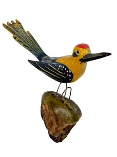 Woodpecker Viechtauer Hand Carved Wood Bird, Black Forest Folk Art, Austria
