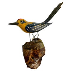 Woodpecker Viechtauer Hand Carved Wood Bird, Black Forest Folk Art, Austria