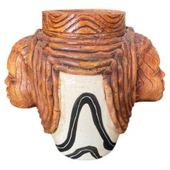 Woodrow Nash Signed American Black Fine Art Double Sided Face Vase Sculpture