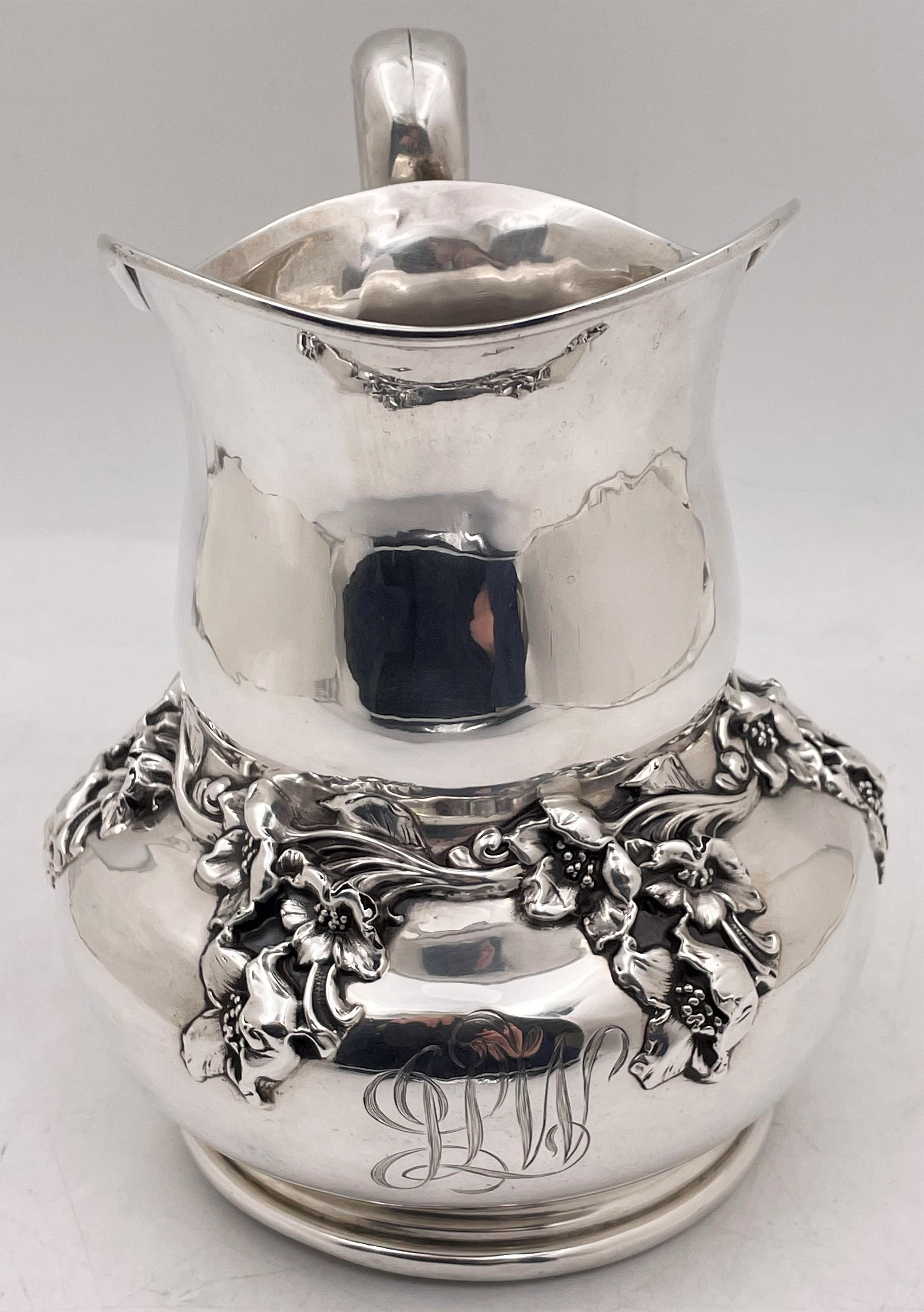 Woodside Sterling Silver Water Pitcher/ Ewer in Art Nouveau Style Early 20th C In Good Condition For Sale In New York, NY