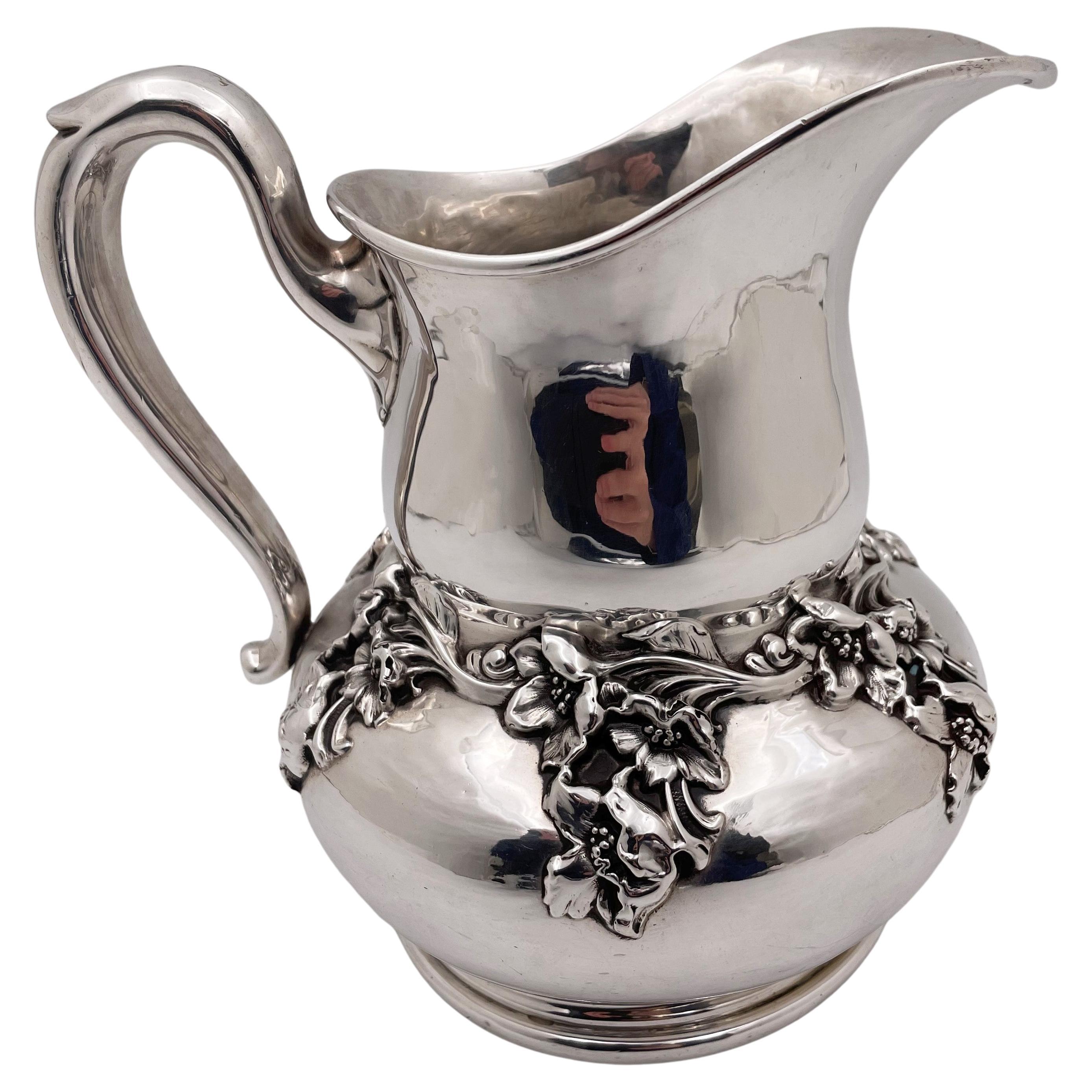 Woodside Sterling Silver Water Pitcher/ Ewer in Art Nouveau Style Early 20th C For Sale