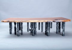 Handcrafted Artisan Walnut And Steel One Of A Kind Sculptural Industrial Bench