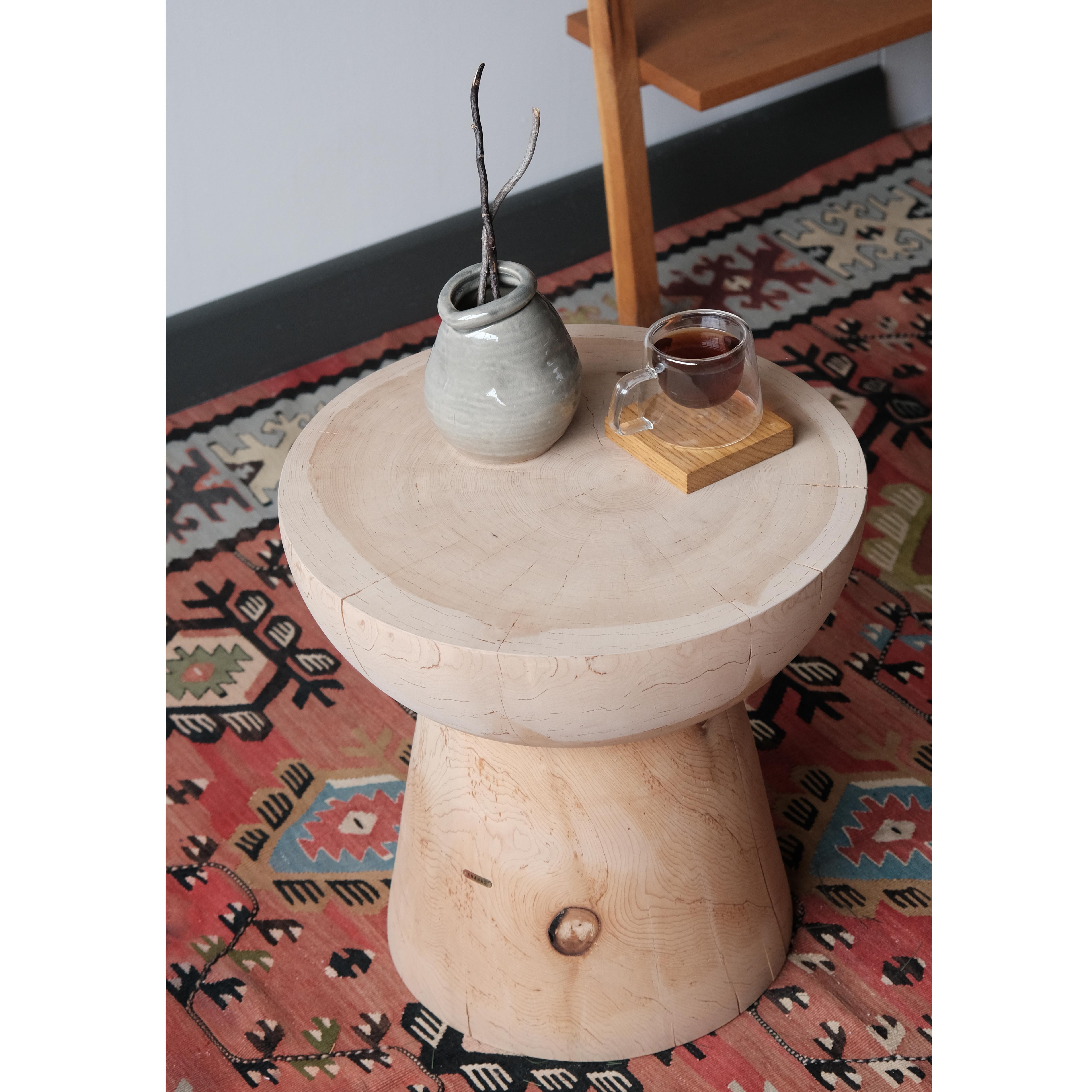 Arts and Crafts Woodturned from One Piece of Cedar Block Side Table / Stool For Sale