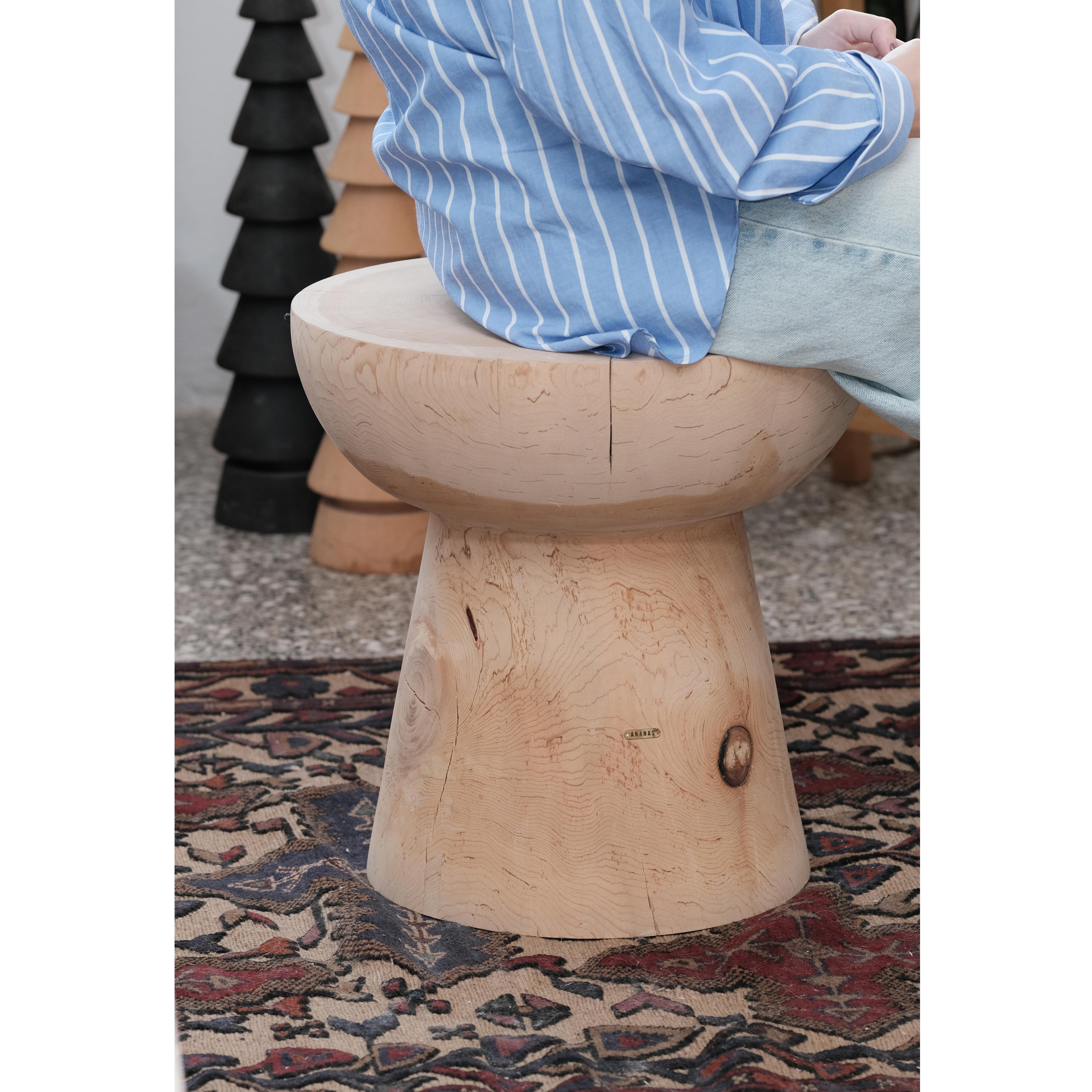 Turkish Woodturned from One Piece of Cedar Block Side Table / Stool For Sale
