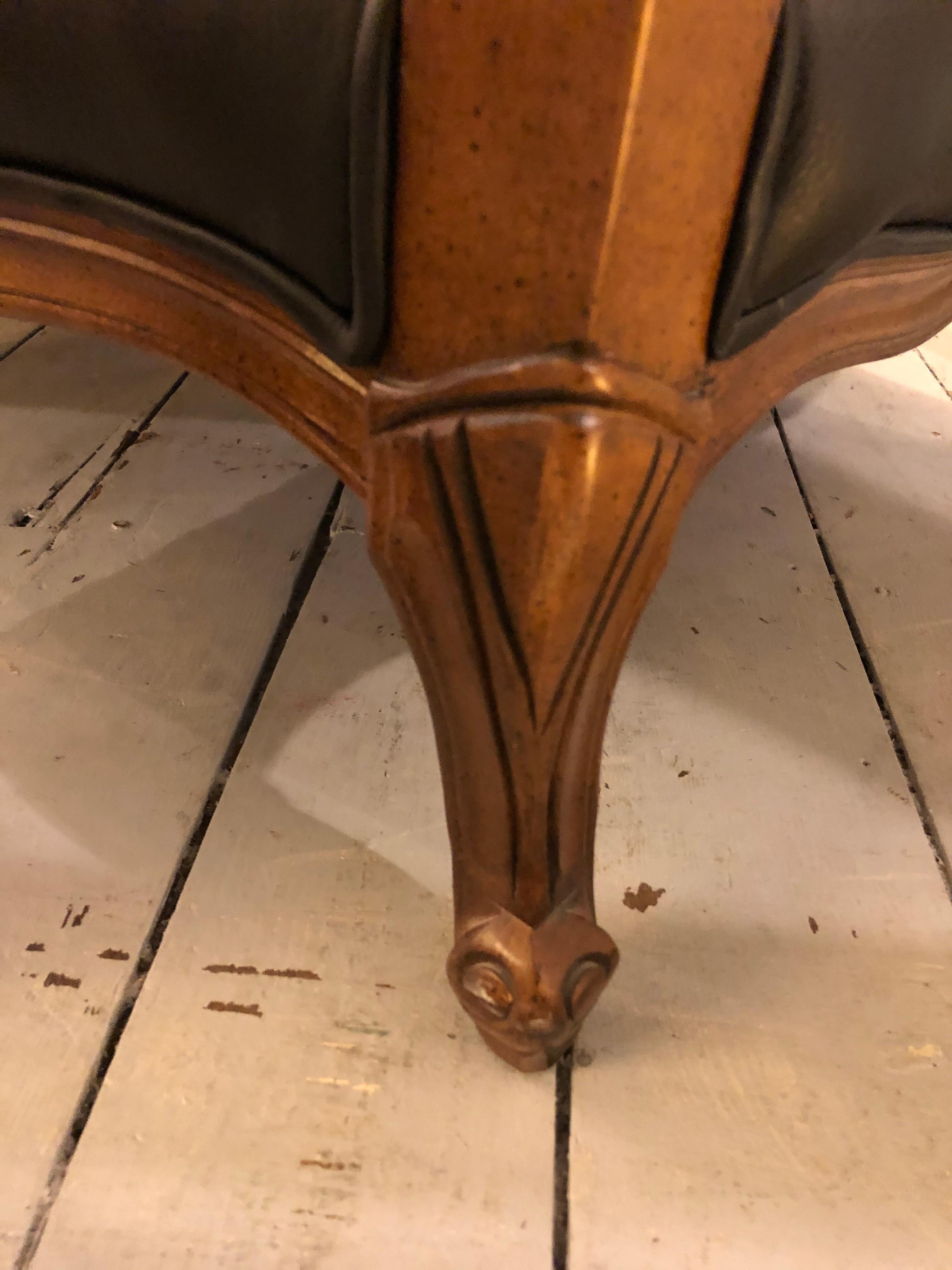 Woodward & Lothrop Top of the Line Black Leather and Walnut Club Chair & Ottoman 2