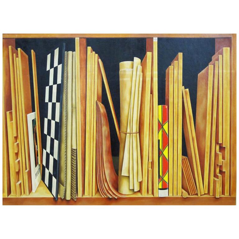 Woodwork Shelf - Trompe l'oeil Painting by Kennard M. Harris For Sale