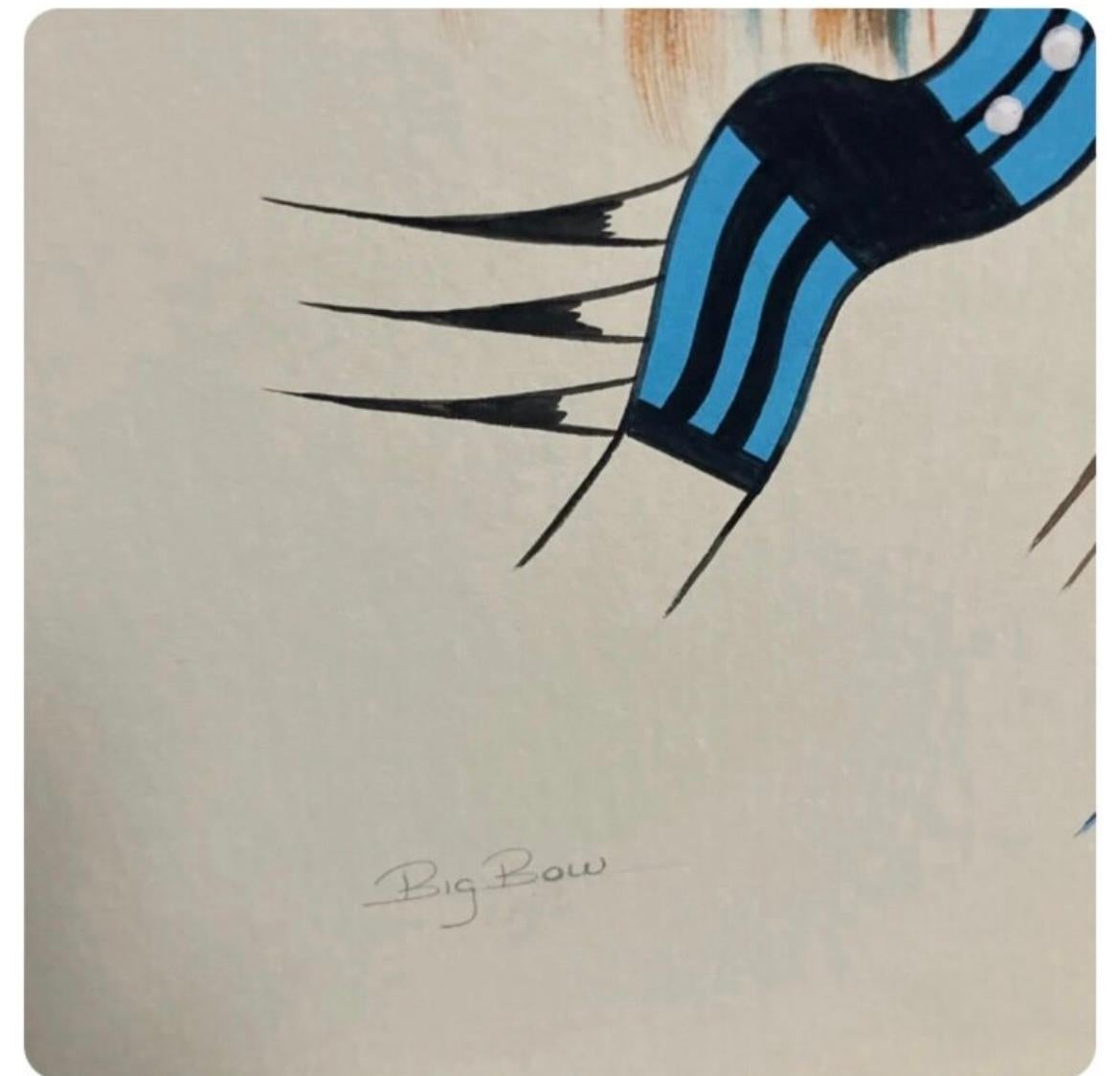 Questa è un'opera a guazzo su carta di Woody Big Bow (Kiowa, 1914 - 1988) (Bigli). In buone condizioni 20x16 . Il pezzo non è incorniciato