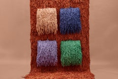 Woody Pouf in Blue Cotton Fringes