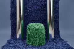 Woody Pouf in Green Cotton Fringes