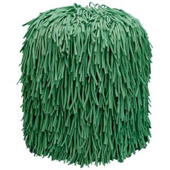 Woody Pouf in Green Cotton Fringes