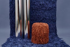 Woody Pouf in Orange Cotton Fringes