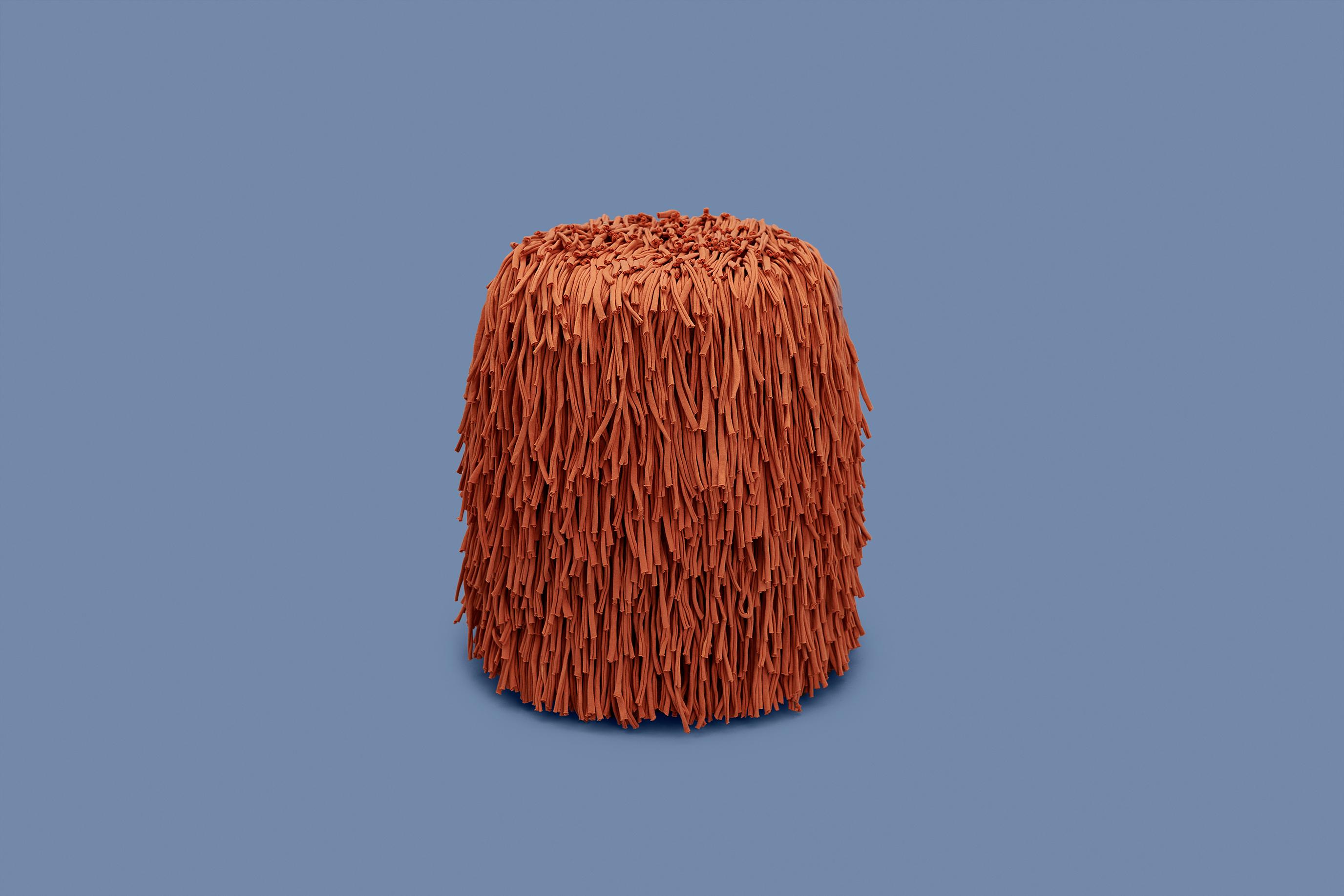 Woody Pouf in Orange Cotton Fringes In New Condition For Sale In Firenze, IT