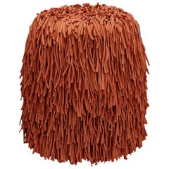 Woody Pouf in Orange Cotton Fringes