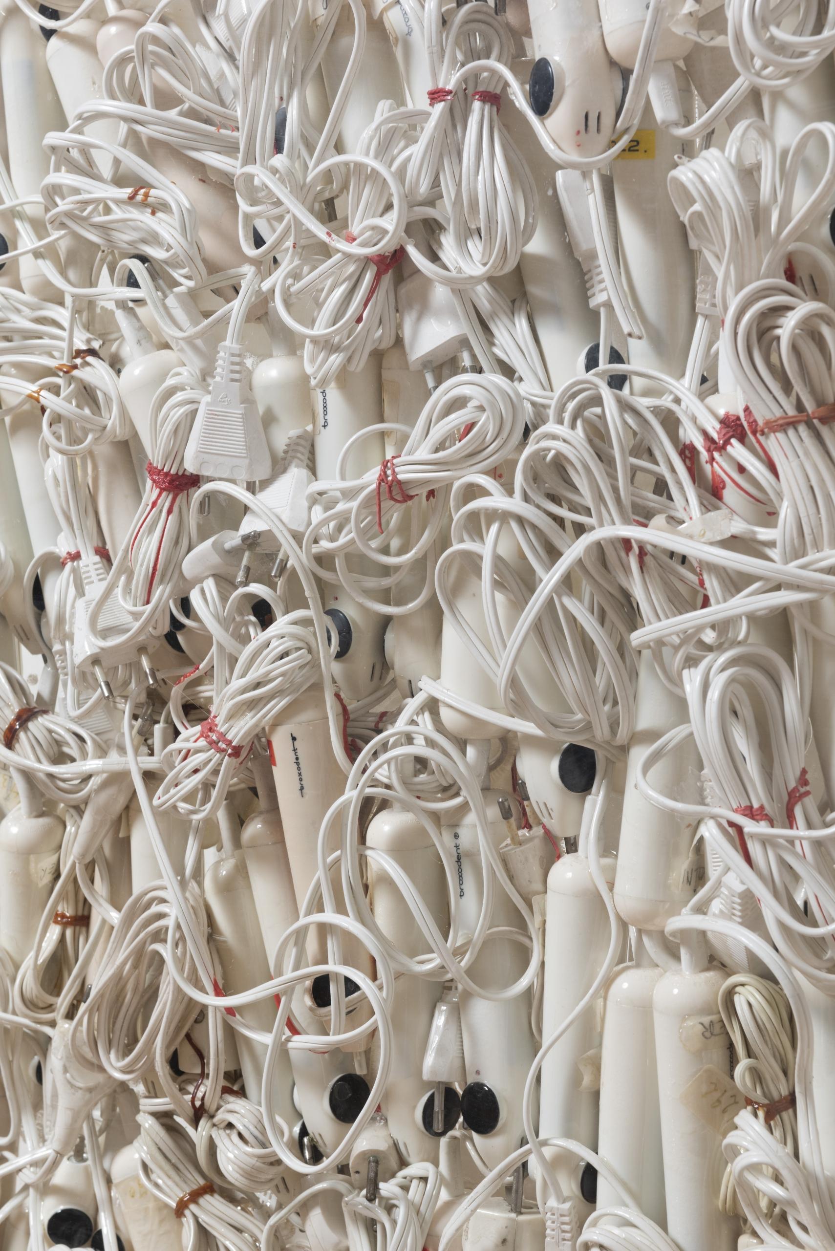 «Woogmania» est une oeuvre muséale de l’artiste français Arman, 1972.
Accumulation de brosses à dents électriques sous plexiglas.

Cette sculpture a été présentée au sein de l’exposition «Gigantisme-Art et industrie»
de la FRAC Grand Large en