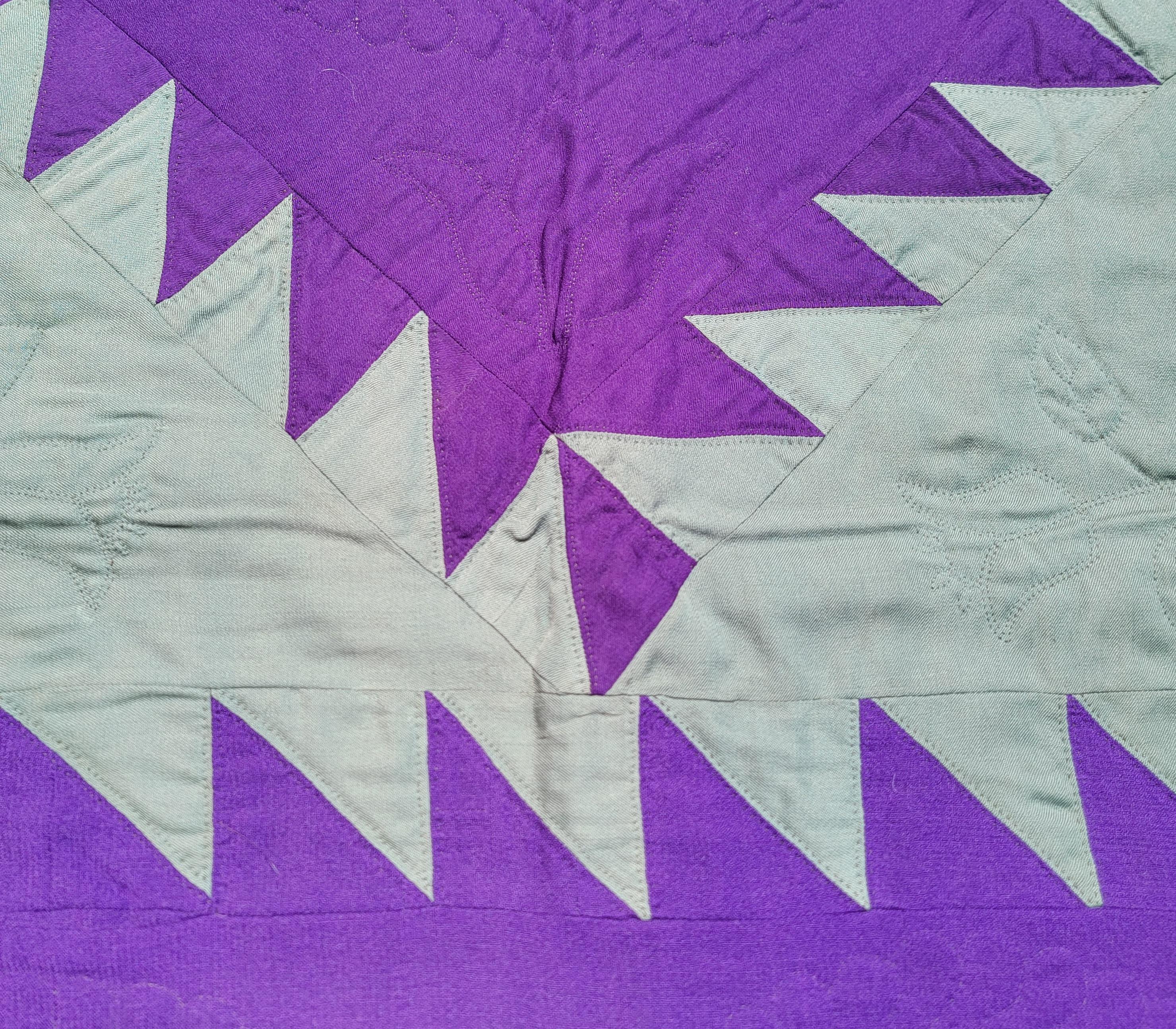 Folk Art Wool Amish Saw Tooth Diamond Quilt From Penna. For Sale