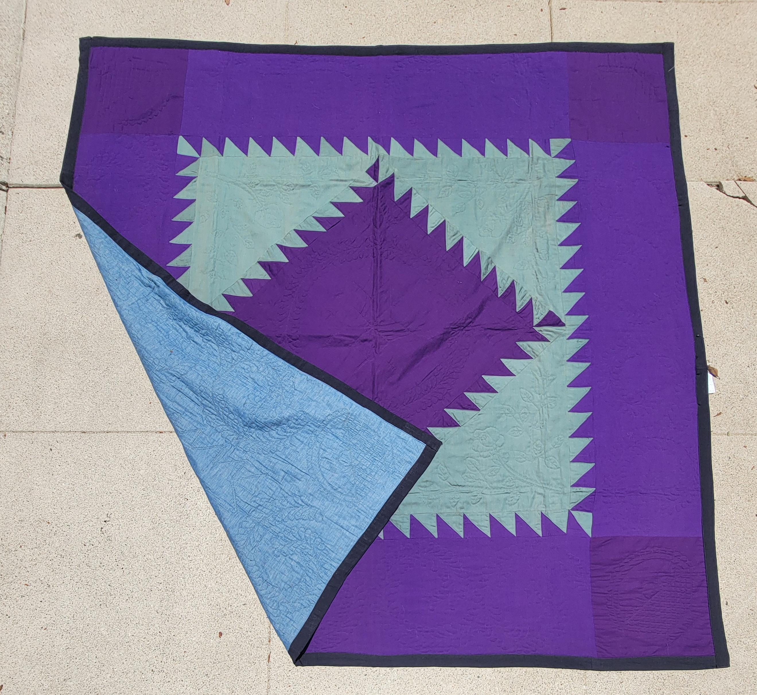 Wool Amish Saw Tooth Diamond Quilt From Penna. In Good Condition For Sale In Los Angeles, CA