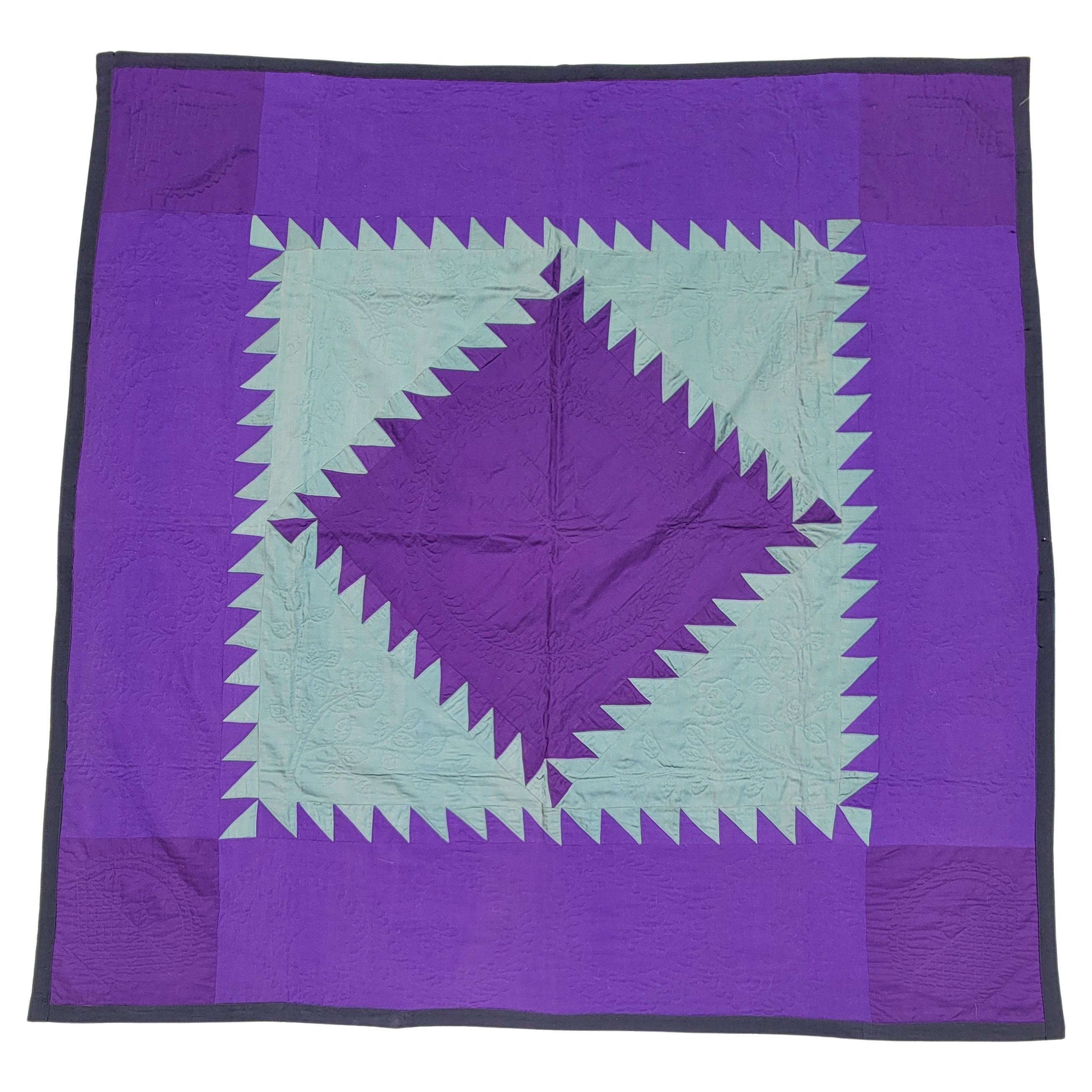Wool Amish Saw Tooth Diamond Quilt From Penna. For Sale