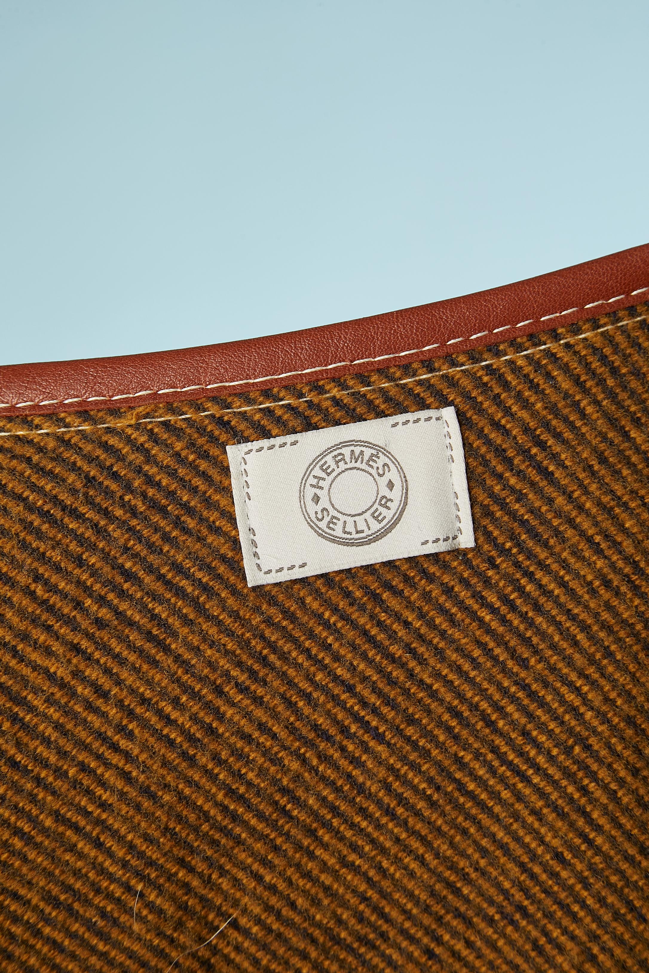 Women's or Men's Wool and cashmere Poncho with leather piping and pompom Hermès Sellier