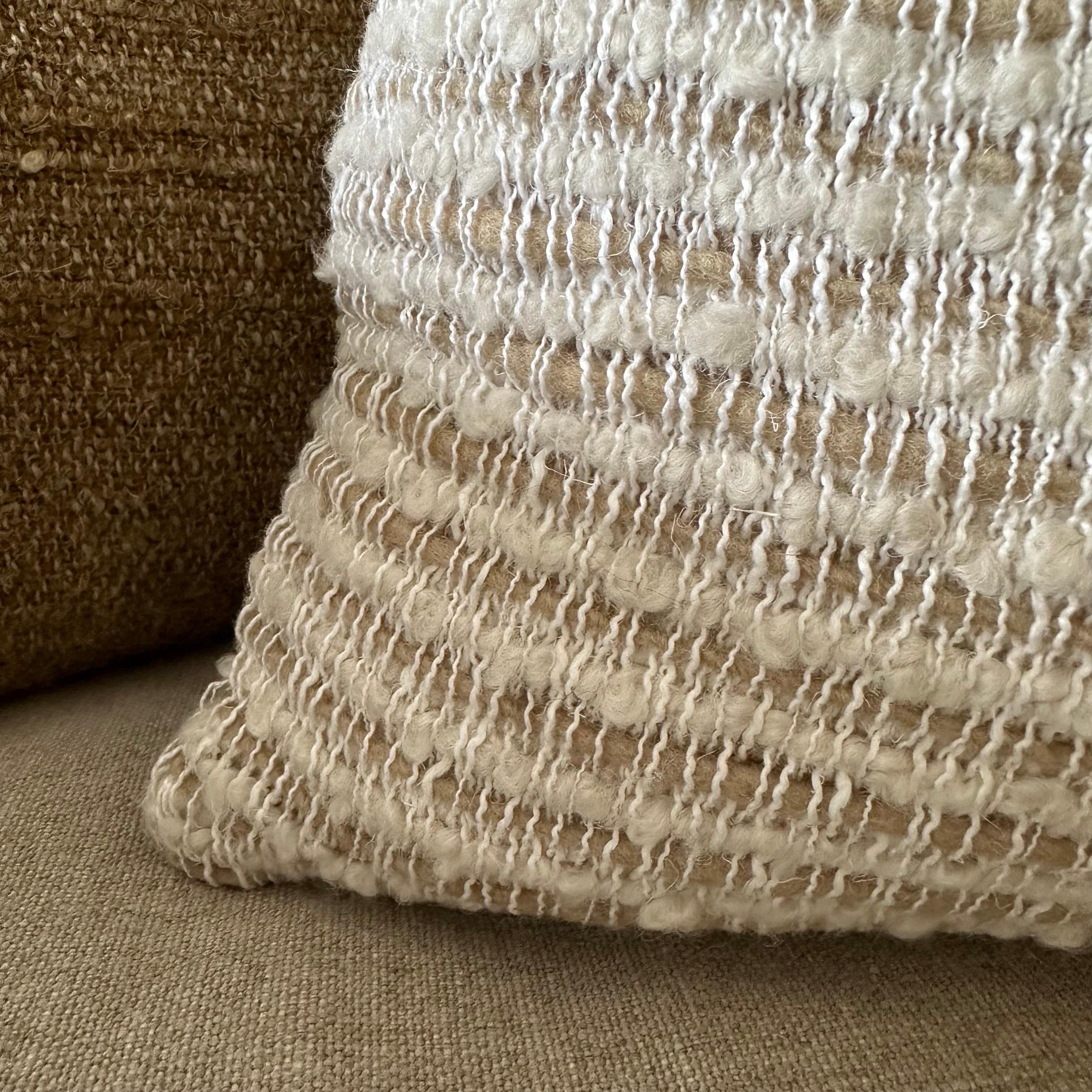 Wool and Linen Accent Pillow with Down Feather Insert For Sale 7