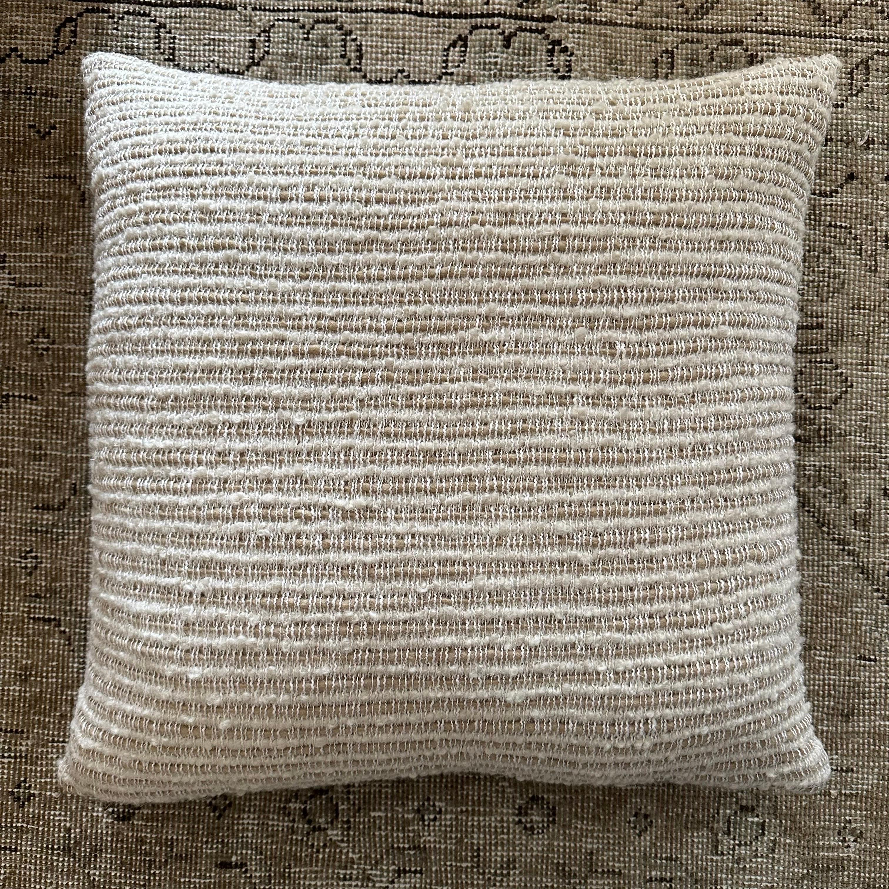 Wool and Linen Accent Pillow with Down Feather Insert For Sale 1