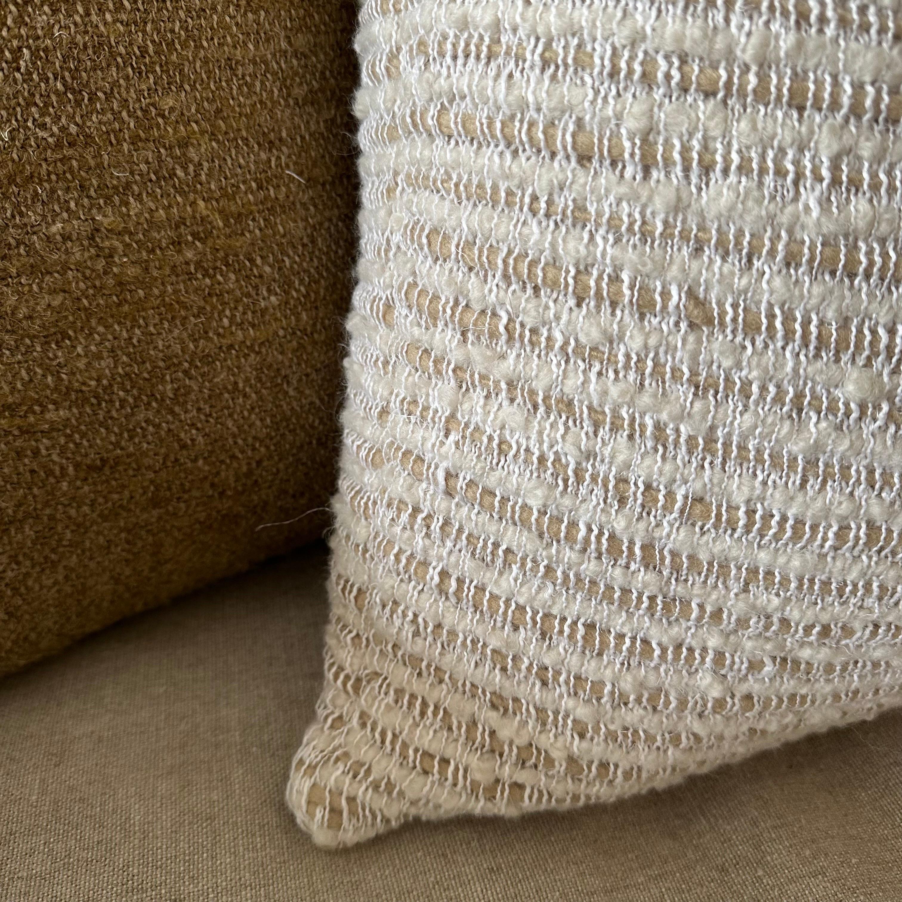 Wool and Linen Accent Pillow with Down Feather Insert For Sale 5