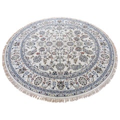 Wool and Silk 250 KPSI All-Over Design Round Nain Hand Knotted Rug