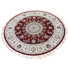 Wool and Silk 250 Kpsi Hand Knotted Red Nain Round Oriental Rug
