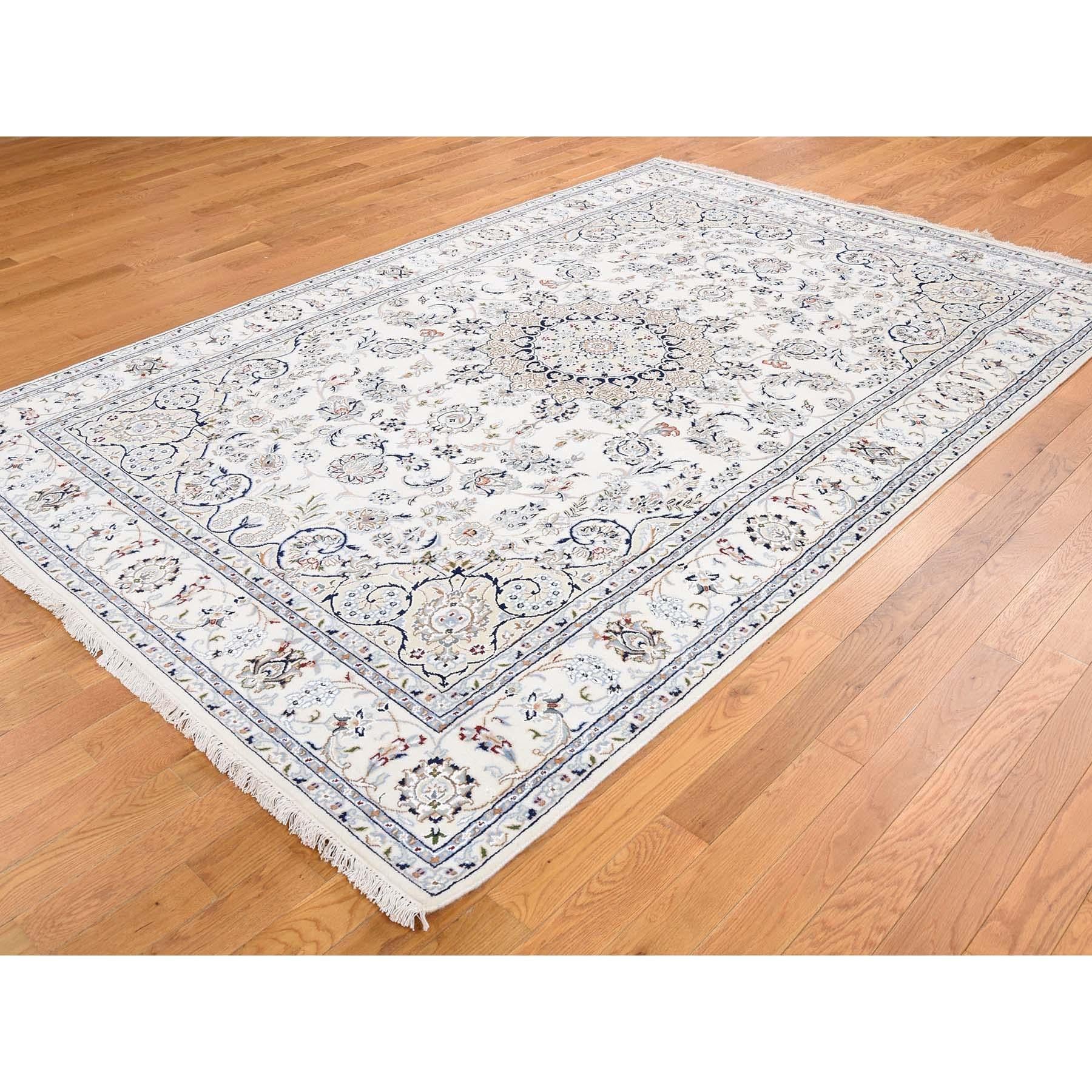 Other Wool and Silk 250 Kpsi Ivory Nain Hand Knotted Oriental Rug