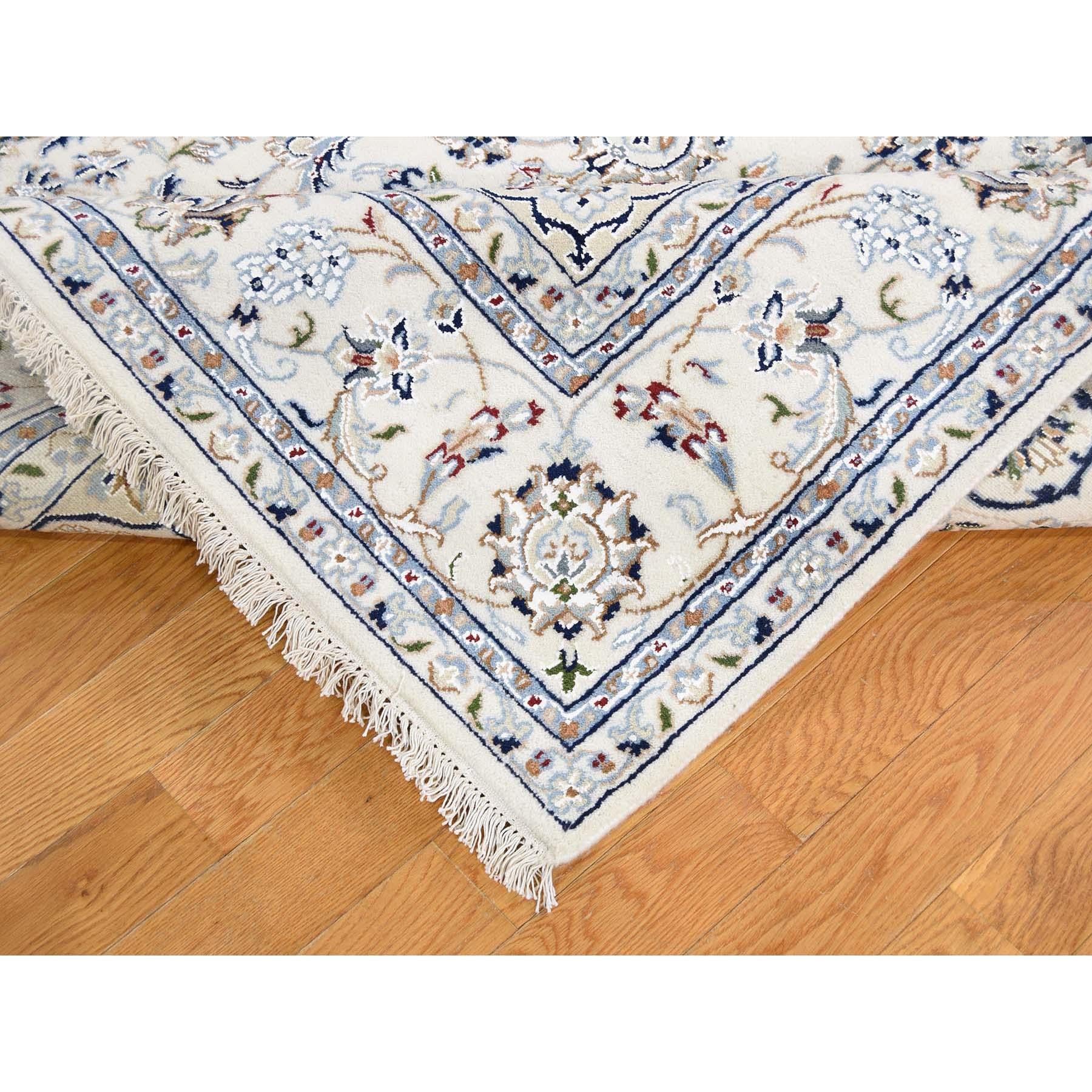 Wool and Silk 250 Kpsi Ivory Nain Hand Knotted Oriental Rug In New Condition In Carlstadt, NJ