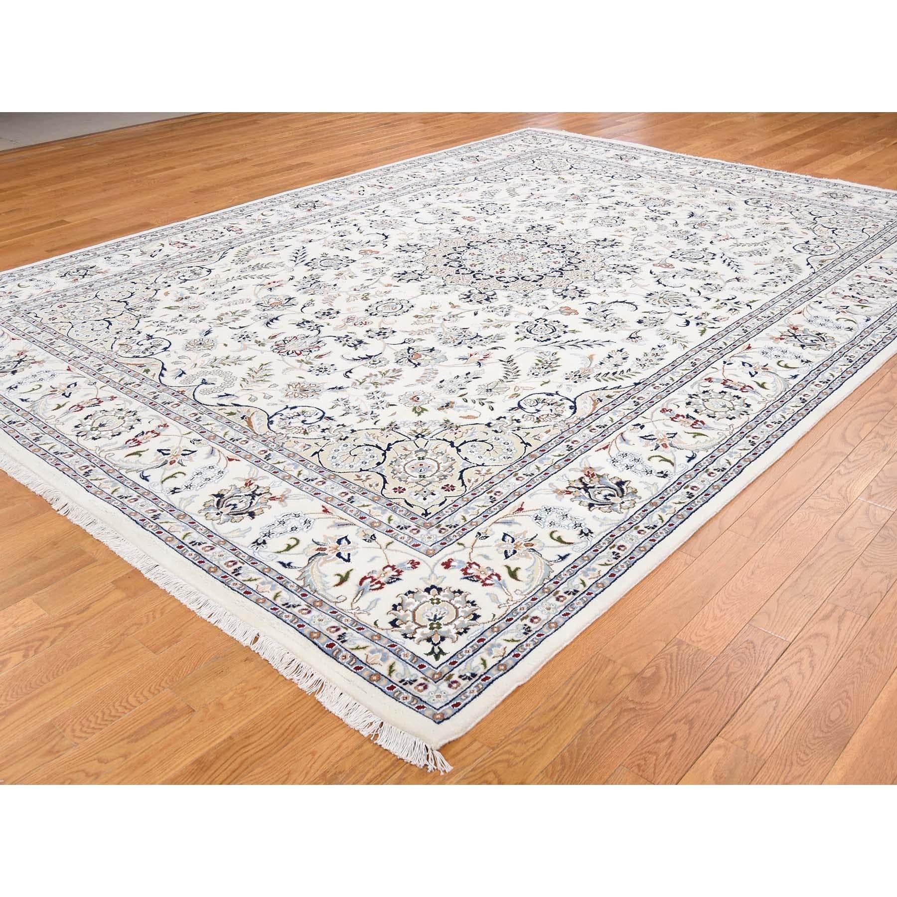Afghan Wool and Silk 250 Kpsi Ivory Nain Hand Knotted Oriental Rug