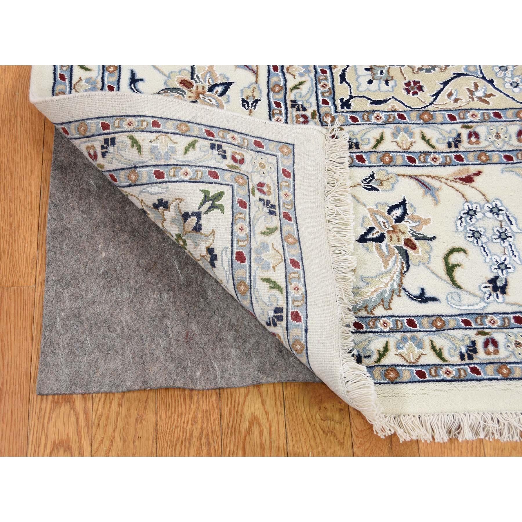 Hand-Knotted Wool and Silk 250 Kpsi Ivory Nain Hand Knotted Oriental Rug