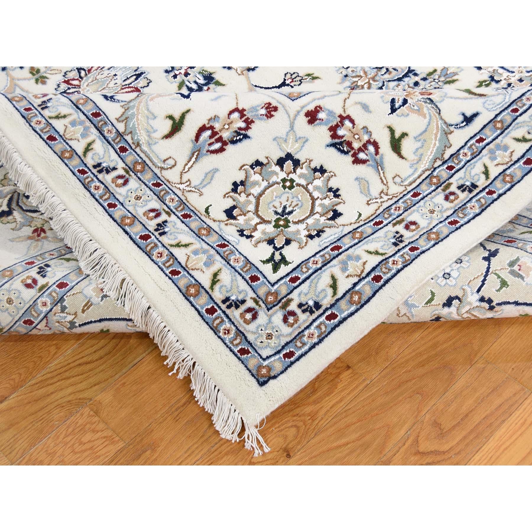 Contemporary Wool and Silk 250 Kpsi Ivory Nain Hand Knotted Oriental Rug