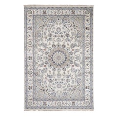 Wool and Silk 250 Kpsi Ivory Nain Hand Knotted Oriental Rug