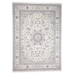 Wool and Silk 250 Kpsi Ivory Nain Hand Knotted Oriental Rug