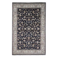 Wool and Silk 250 Kpsi Navy Blue Nain Design Hand Knotted Oriental Rug