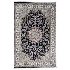 Wool and Silk 250 KPSI Navy Blue Nain Hand Knotted Oriental Rug